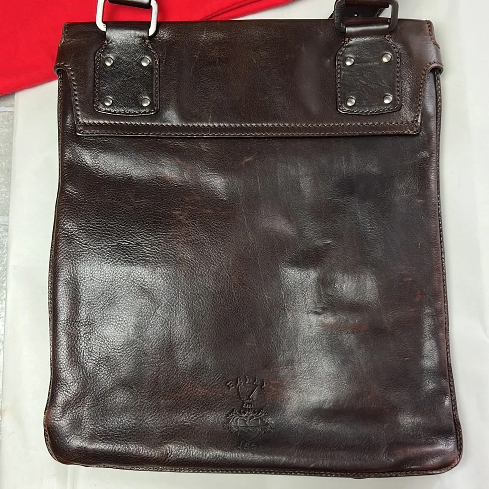 BALLY Leather Flat Messenger Bag Men Unisex Durable Large Dark Brown Auth.
